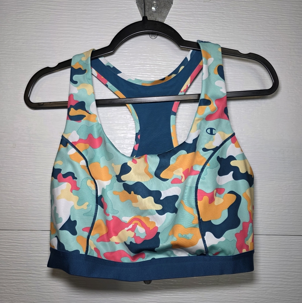Champion Women's Multicolor Camouflage Sports Bra - Aqua/Pink